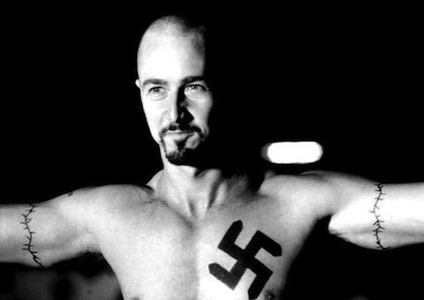 skinhead tattoo. A swastika tattoo. Oh dear.