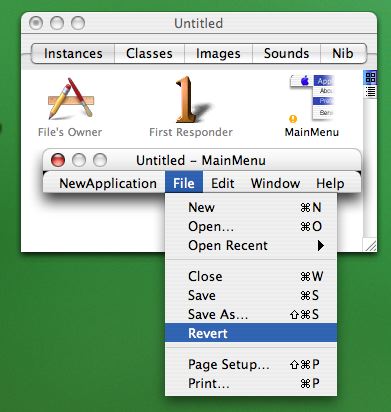 A menu being built in Interface Builder