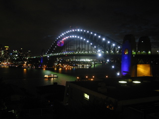 Bridge under red and blue light