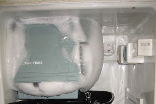 The office fridge is small, and has a freezer compartment encased in ice anything up to four inches deep.