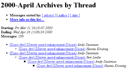 One subject, repeated at different depths of indentation, with different dates and author names. In short, no real information at all.